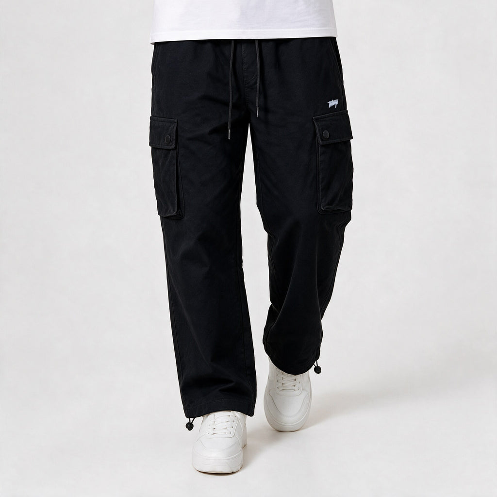 Pantalón Cargo Regular Negro Logo Blanco