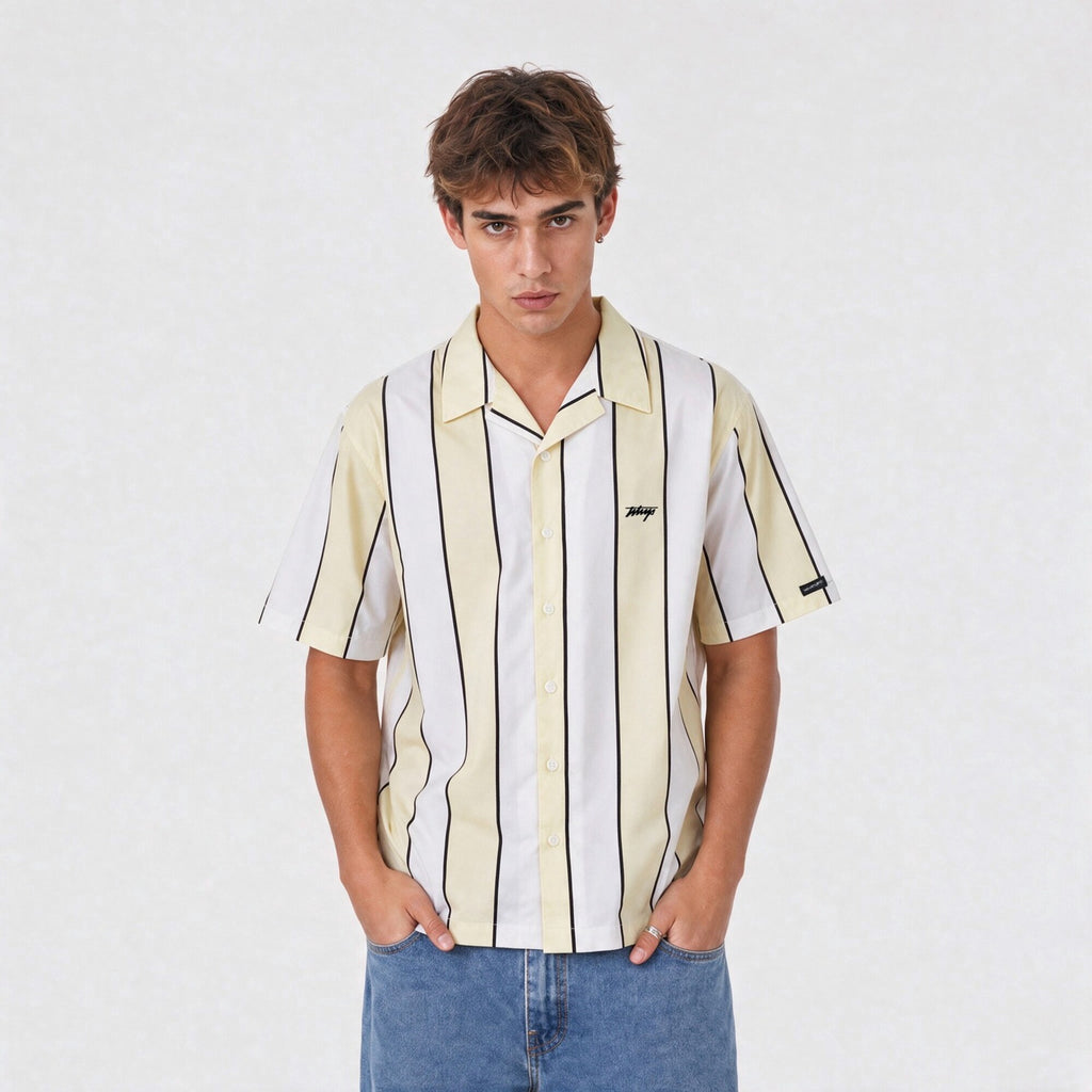 Camisa Stripes Oversize Box Beige Blanco