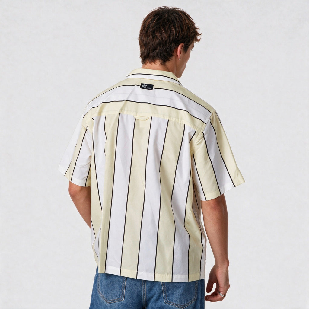 Camisa Stripes Oversize Box Beige Blanco