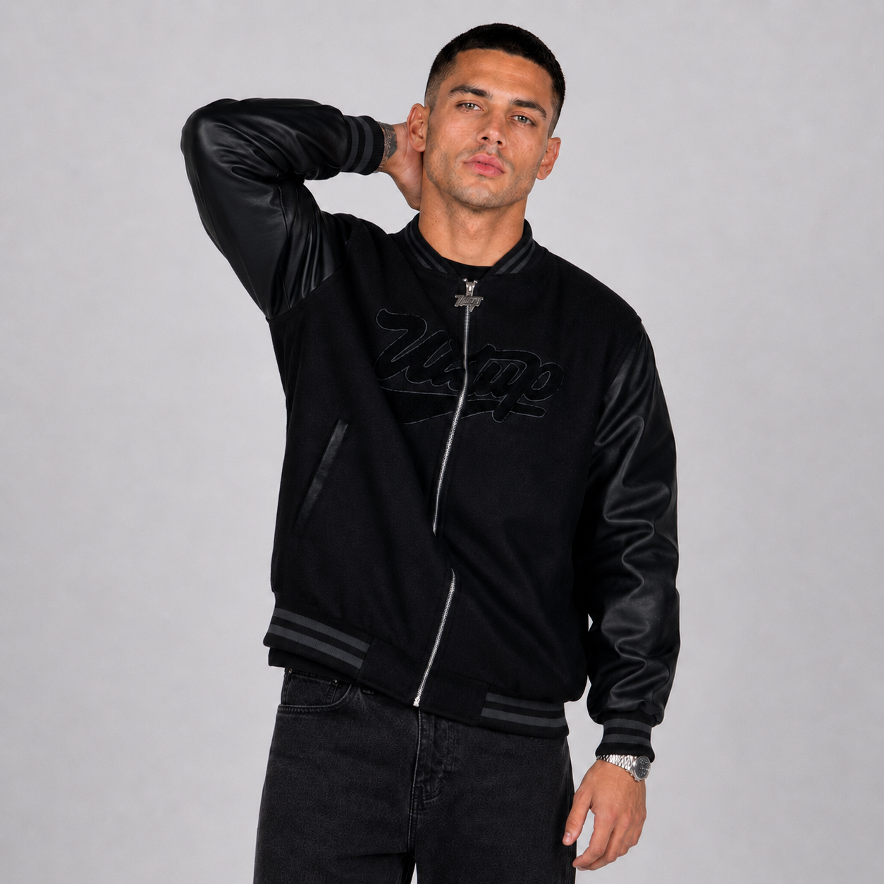 Chaqueta Whatup Hombre Varsity Full Zipper Black