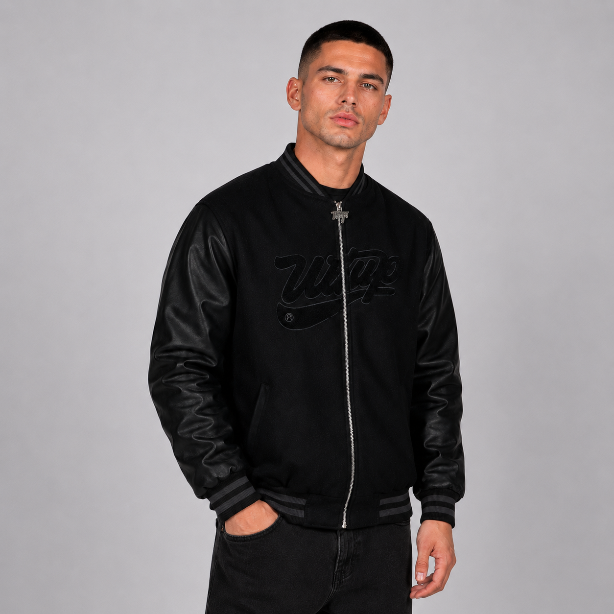 Chaqueta Whatup Hombre Varsity Full Zipper Black