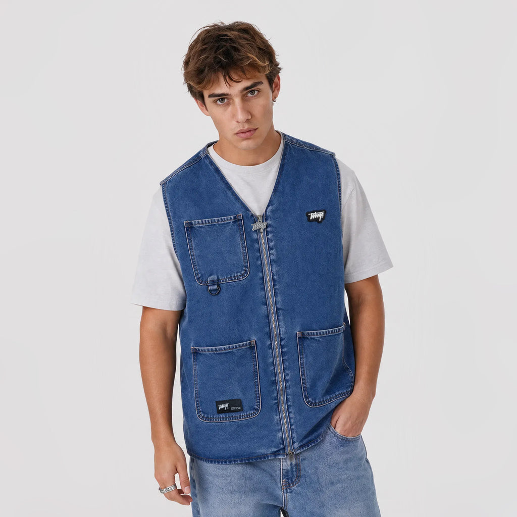 Denim Vest Regular Full Zipper Celeste