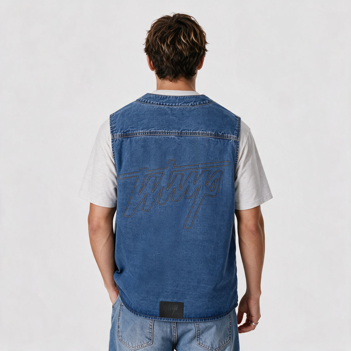 Denim Vest Regular Full Zipper Celeste