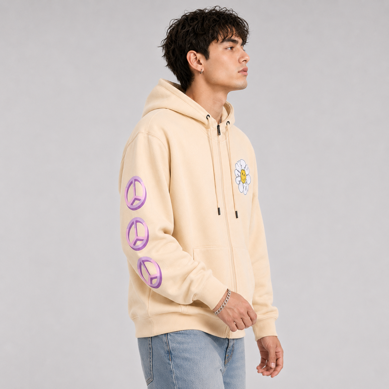 Polerón Men P & L Beige Full Zipper