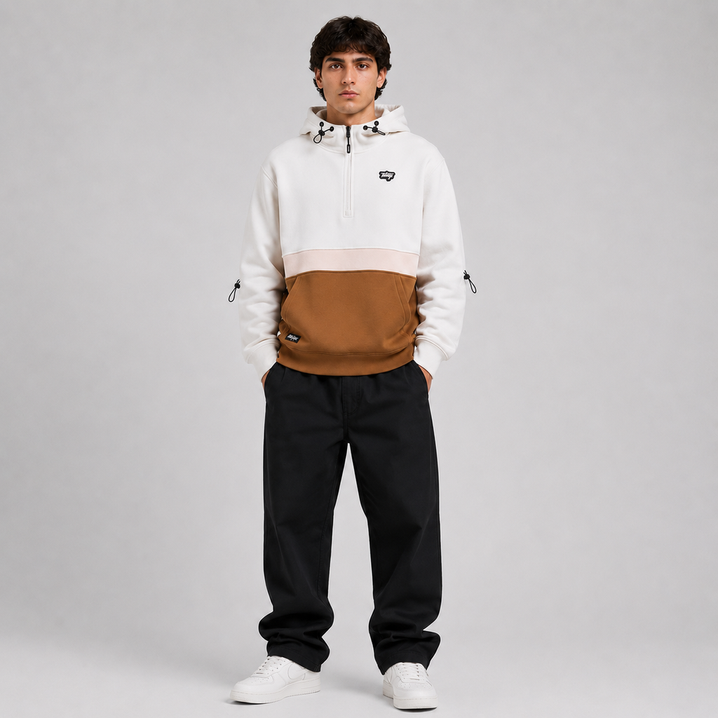 Poleron Men Block Half Zip Cream