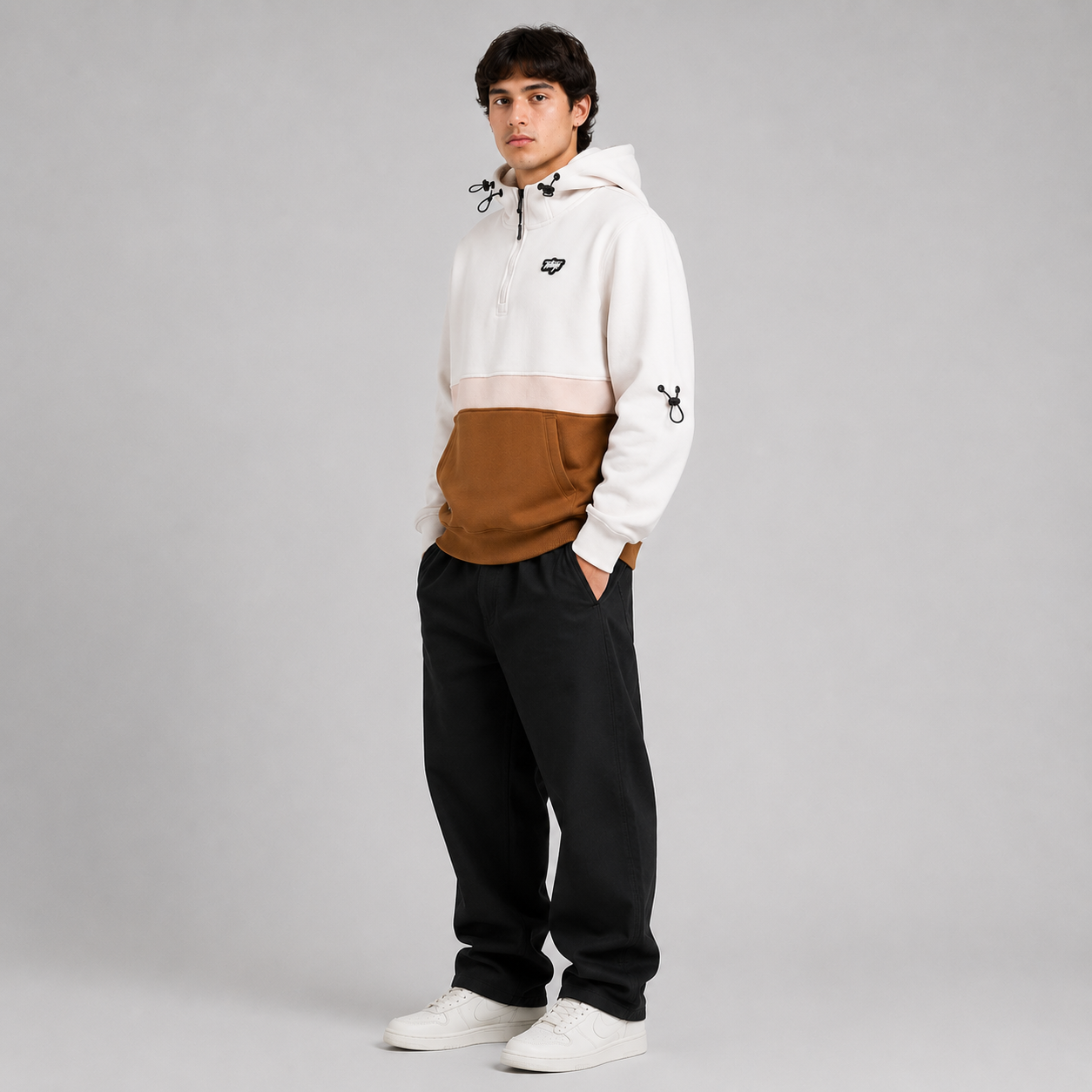 Poleron Men Block Half Zip Cream