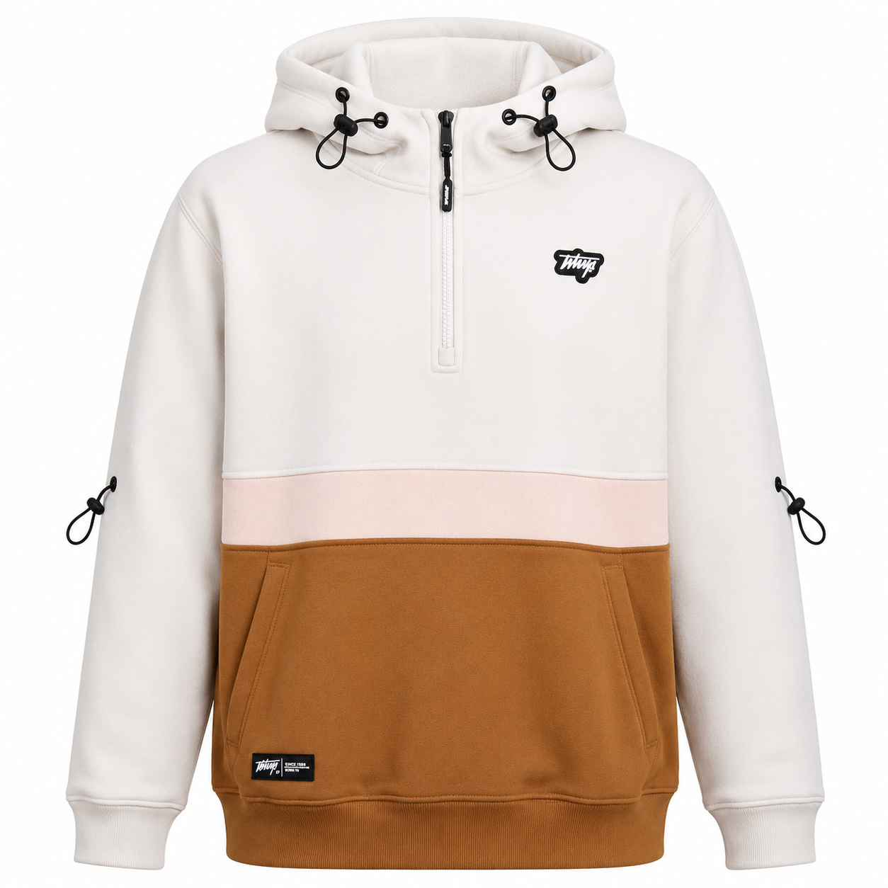 Poleron Men Block Half Zip Cream