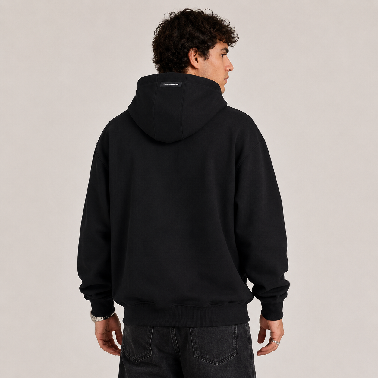 Polerón Whatup Hombre Hoodie Black Tiny Logo White