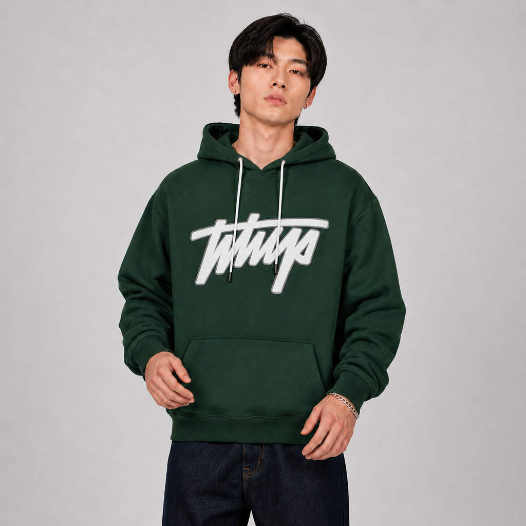 Polerón Whatup Hombre Hoodie Green Logo White