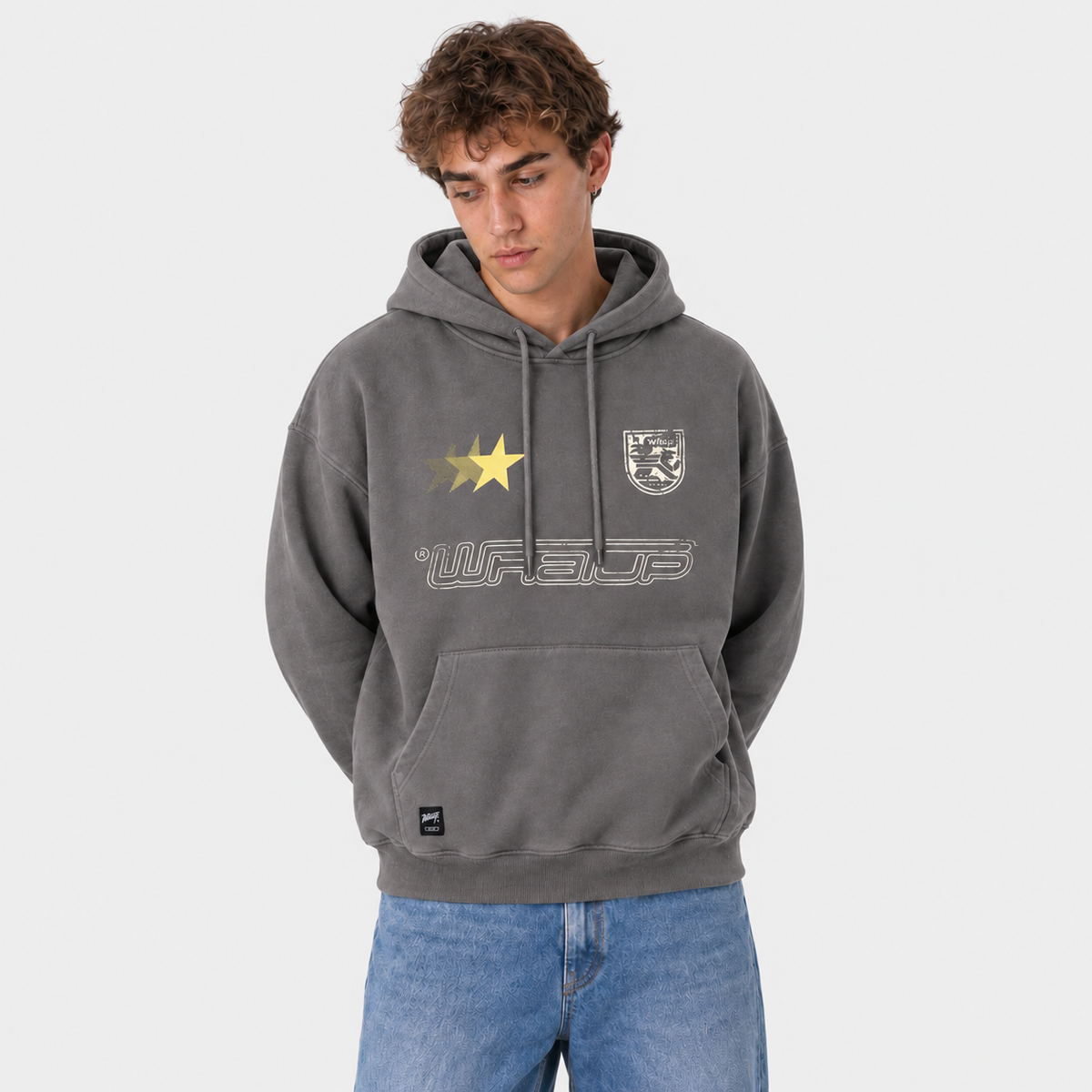 Polerón Hoodie Oversize Box Gris Amarillo