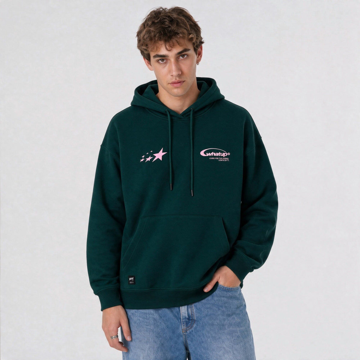 Polerón Hoodie True Society Oversize Box Verde Rosado