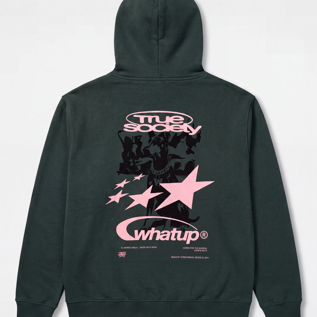 Polerón WhatUp Hoodie True Society Green Pink