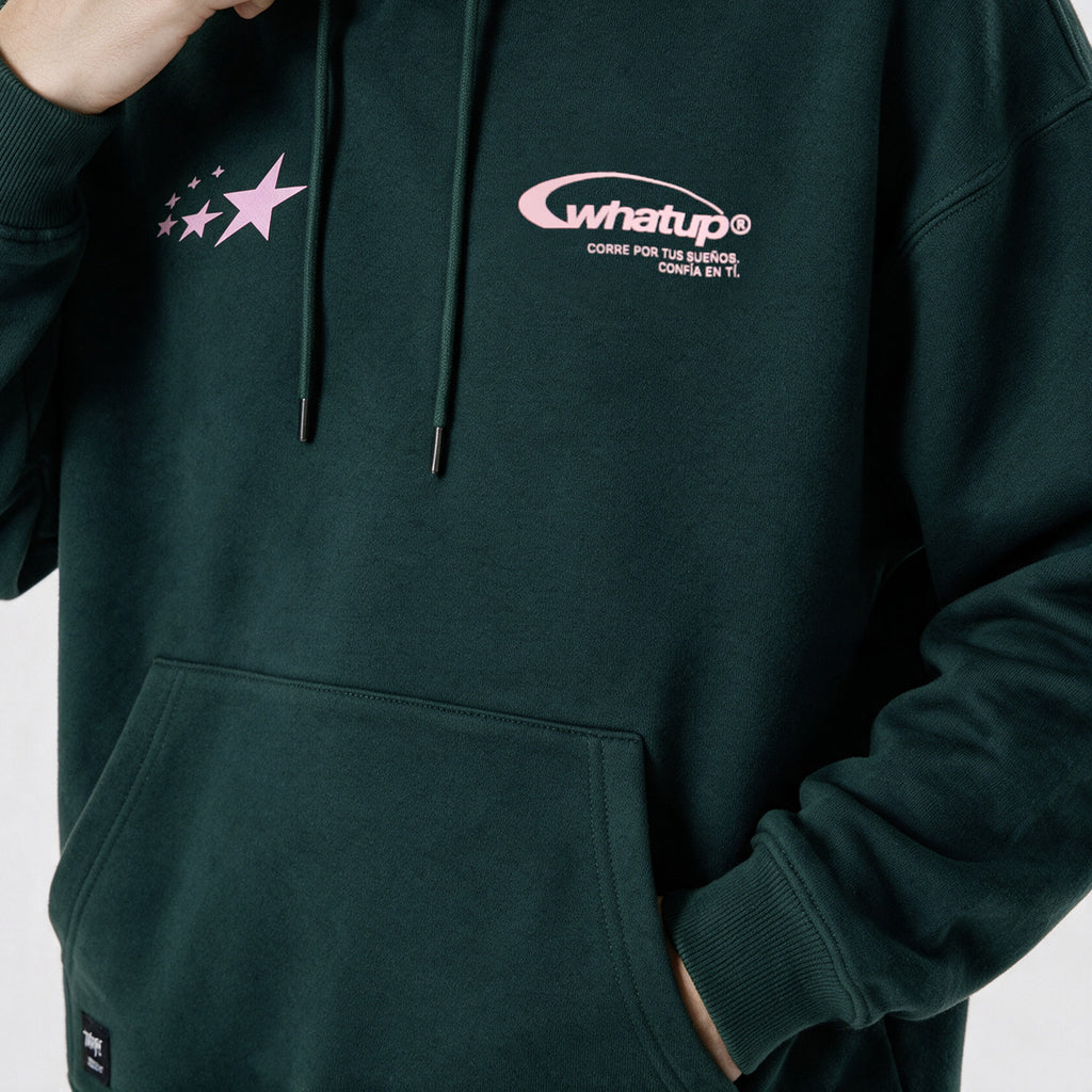 Polerón Hoodie True Society Oversize Box Verde Rosado