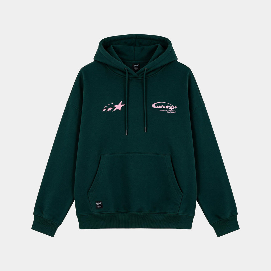 Polerón Hoodie True Society Oversize Box Verde Rosado