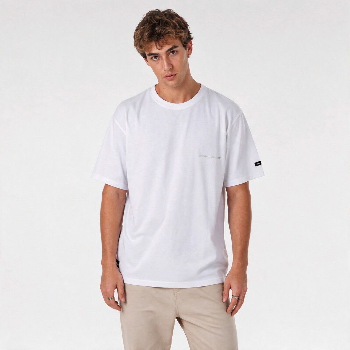 Polera Oversize Box Blanco Logo Gris