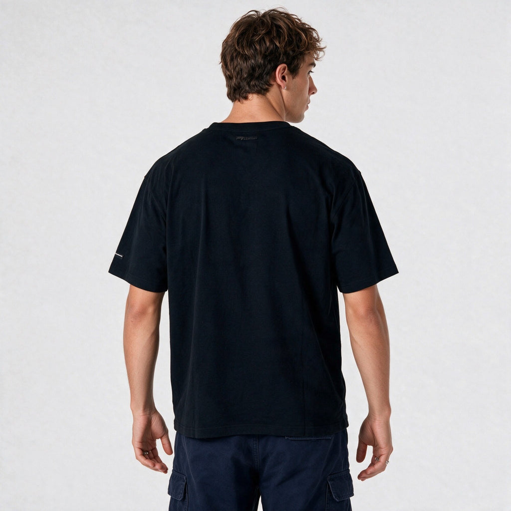 Polera Oversize Box Negro Logo Gris