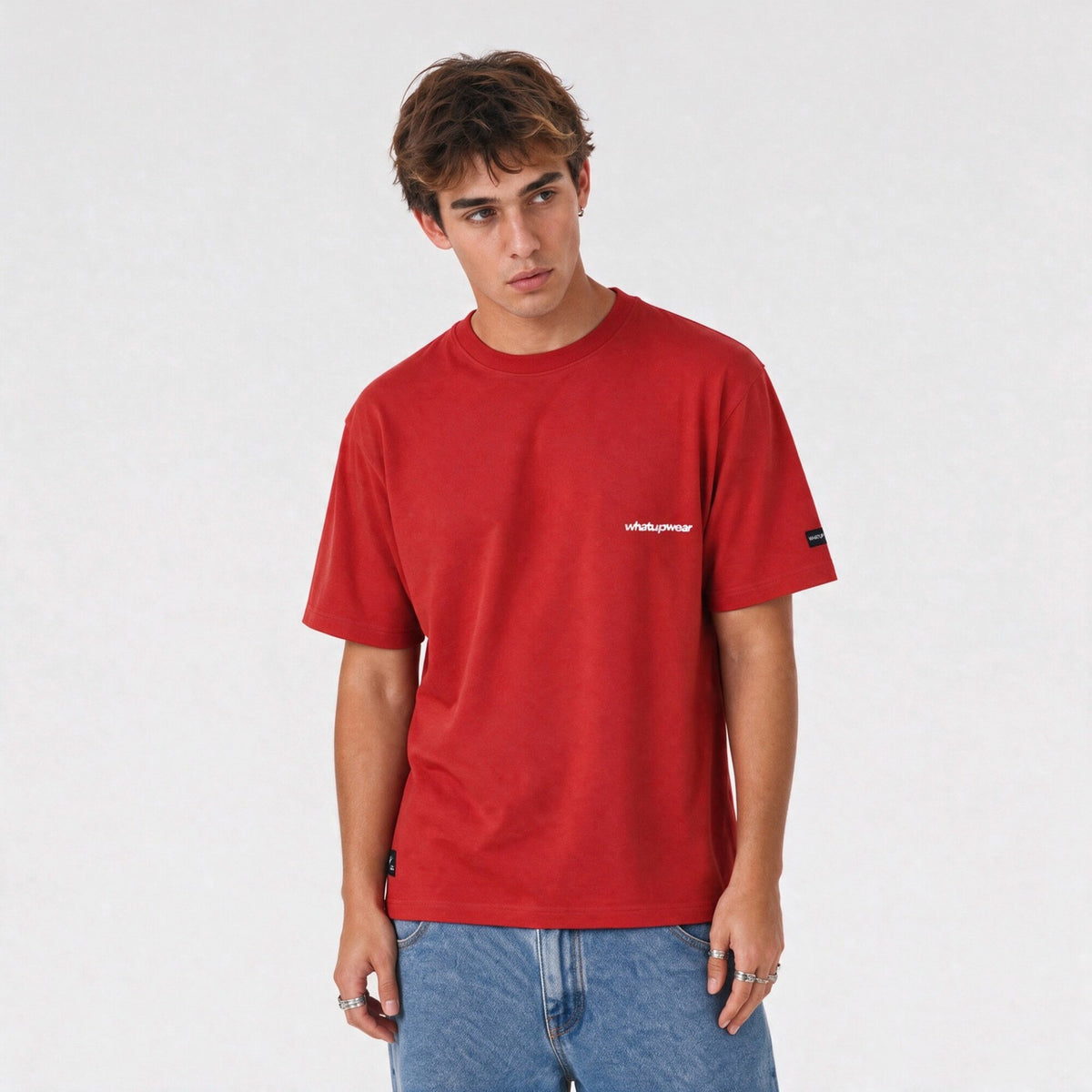 Polera Oversize Box Rojo Logo Blanco