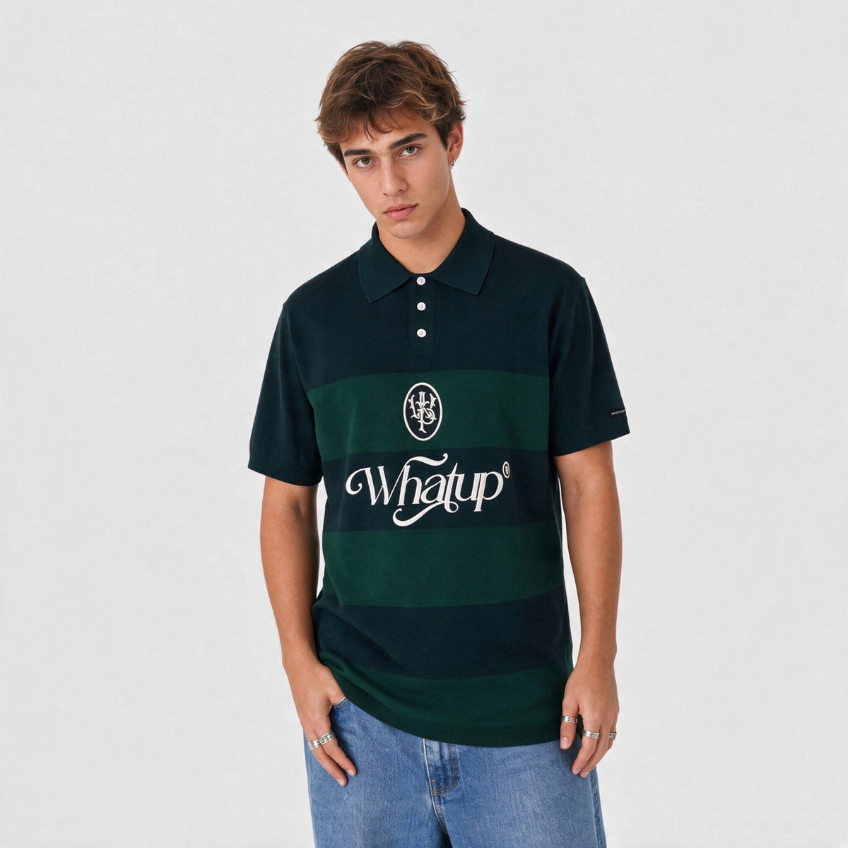 Polera Blockcore Knitted Regular Verde y Blanco