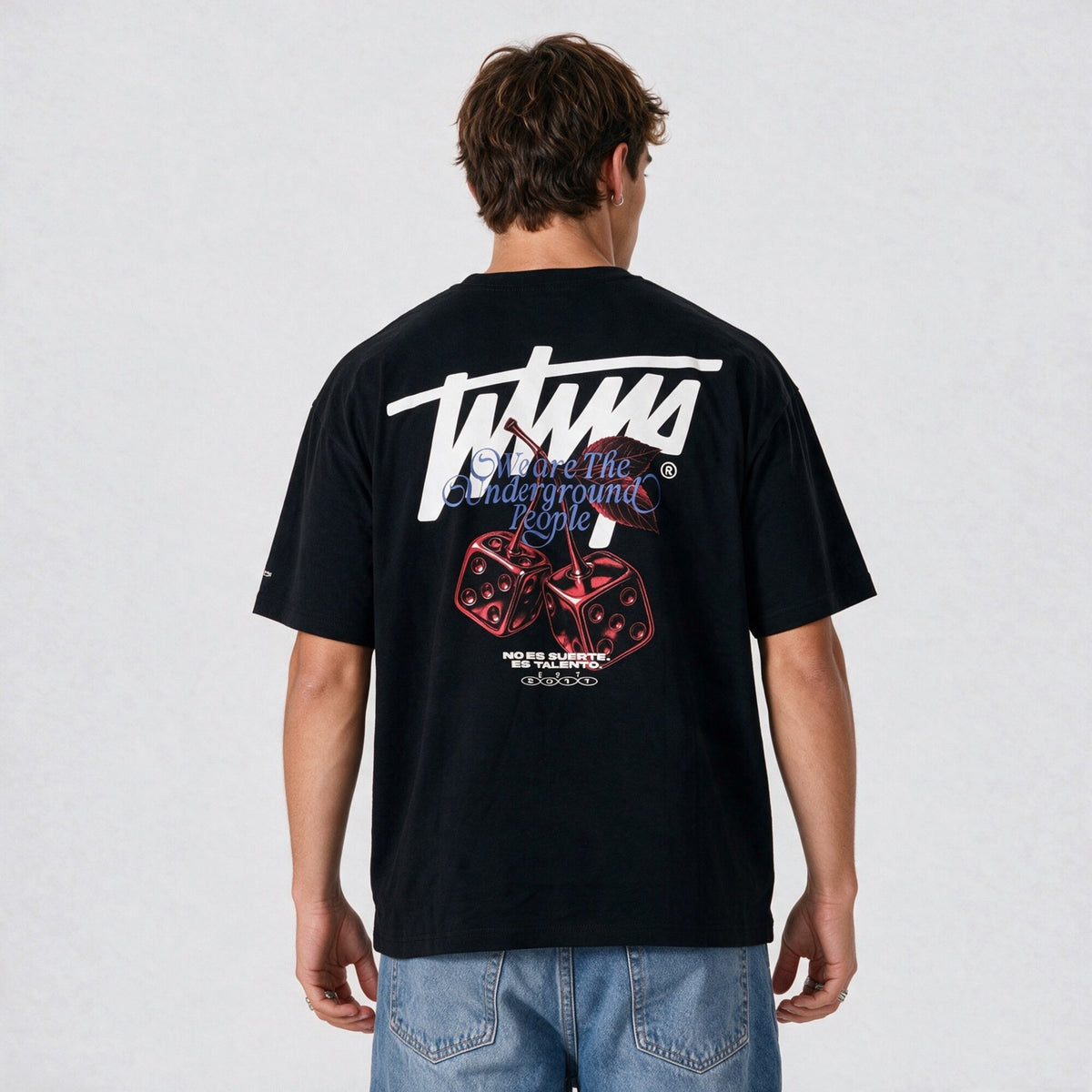 Polera Oversize Box Cherry Dice Negro