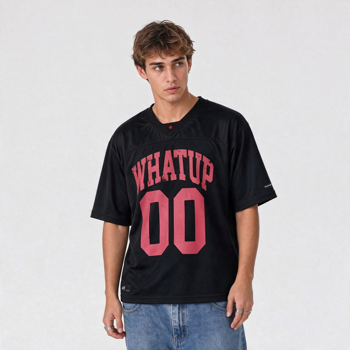 Polera Box Mesh 00 Negro y Rojo