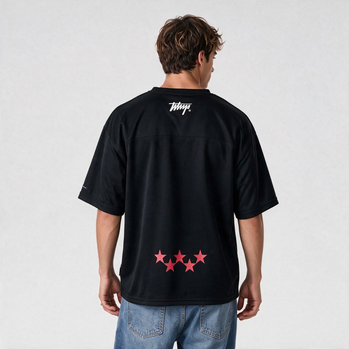 Polera Box Mesh 00 Negro y Rojo