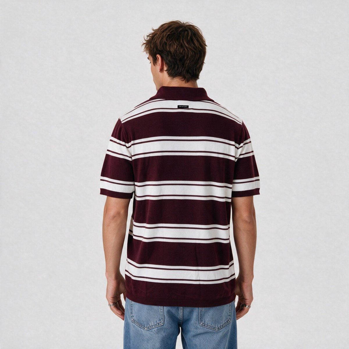 Polera Polo Stripes Botones Regular Burdeo y Crema