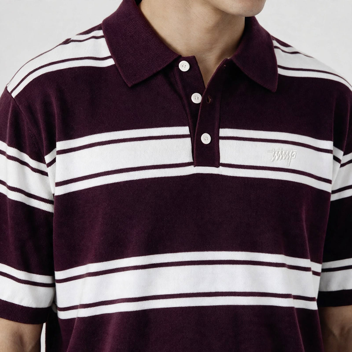Polera Polo Stripes Botones Regular Burdeo y Crema
