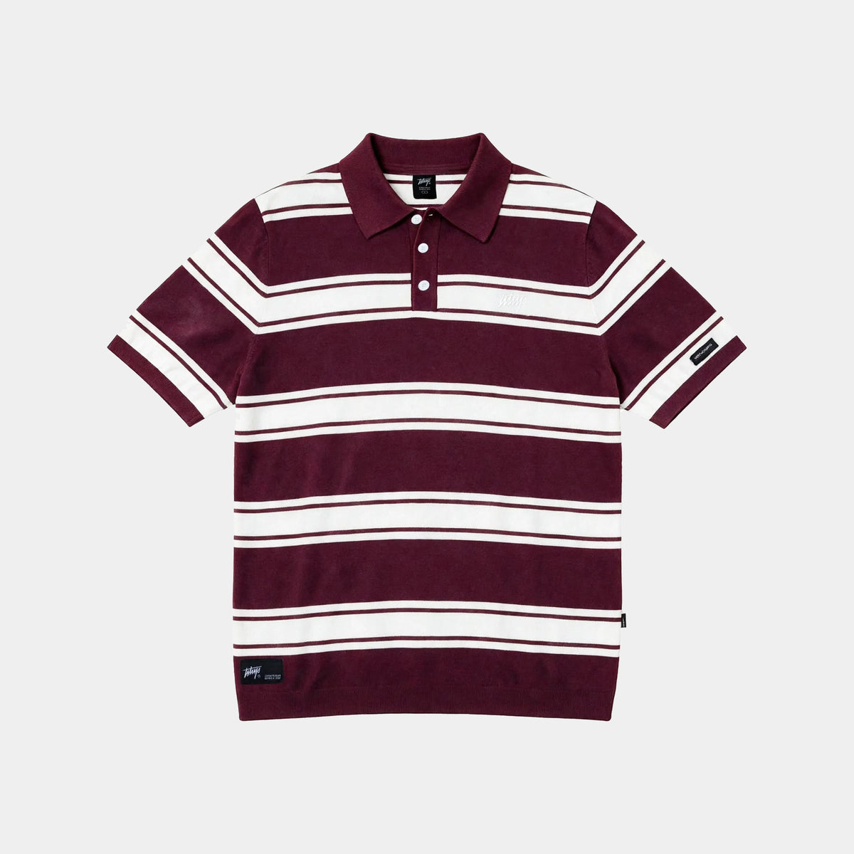Polera Polo Stripes Botones Regular Burdeo y Crema