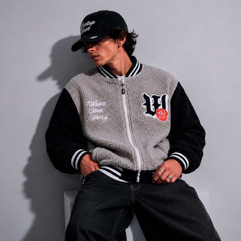 Sherpa Full Zipper Dog and Roses Grey