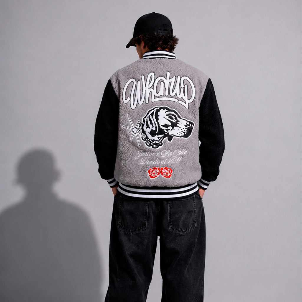 Sherpa Full Zipper Dog and Roses Grey