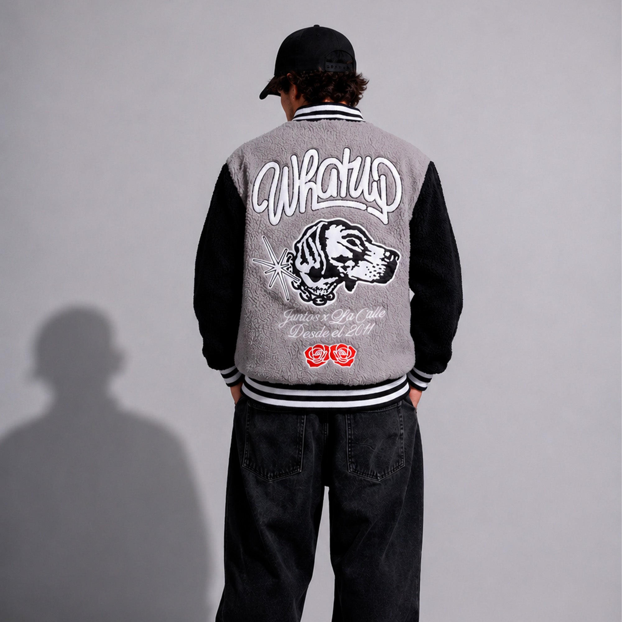 Sherpa Full Zipper Dog and Roses Grey