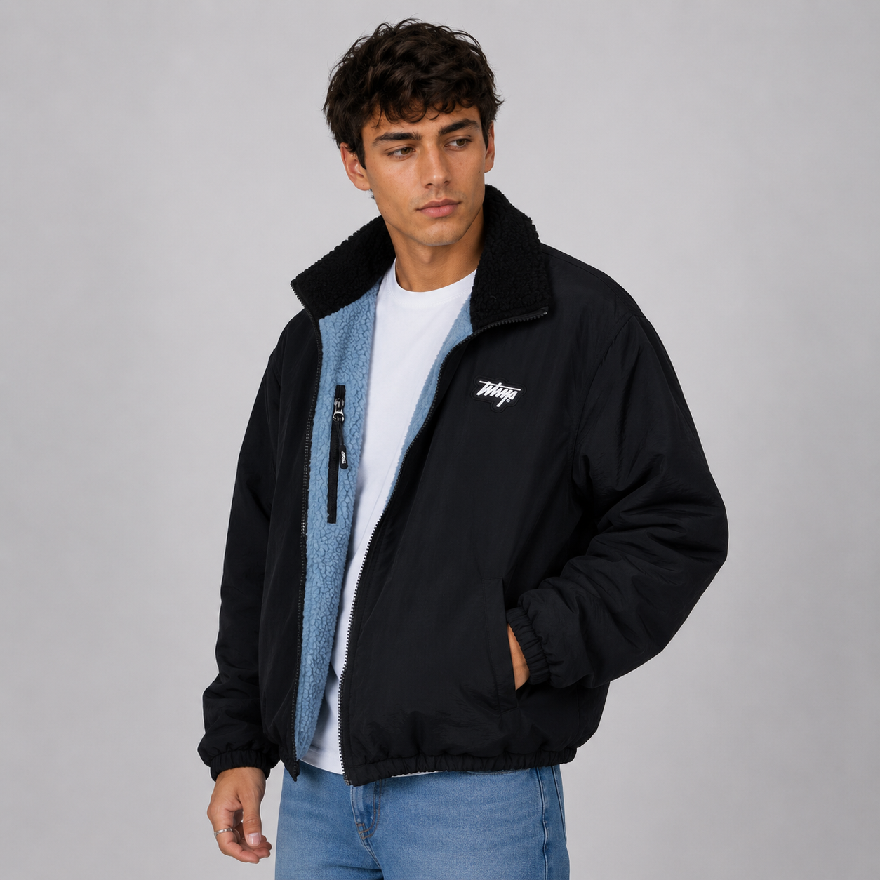 Sherpa Whatup Reversible Full Zipper Black Blue