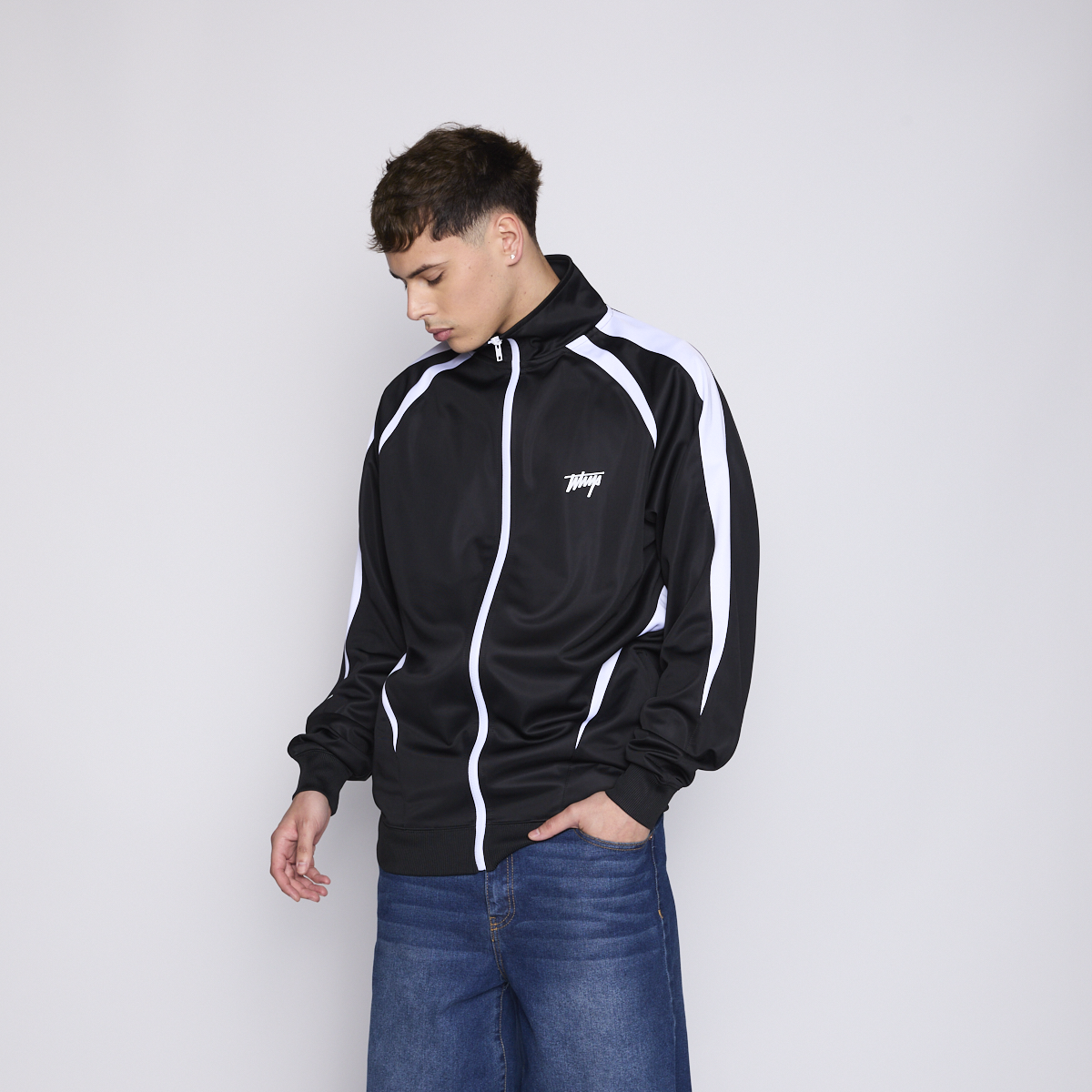 Polerón Whatup Full Zipper Black White