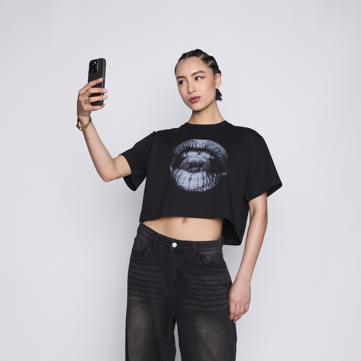 Polera Crop Whatup Women Bite Black