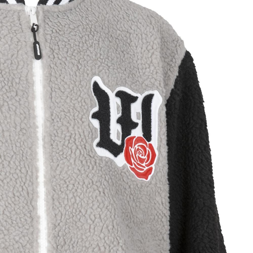 Sherpa Full Zipper Dog and Roses Grey